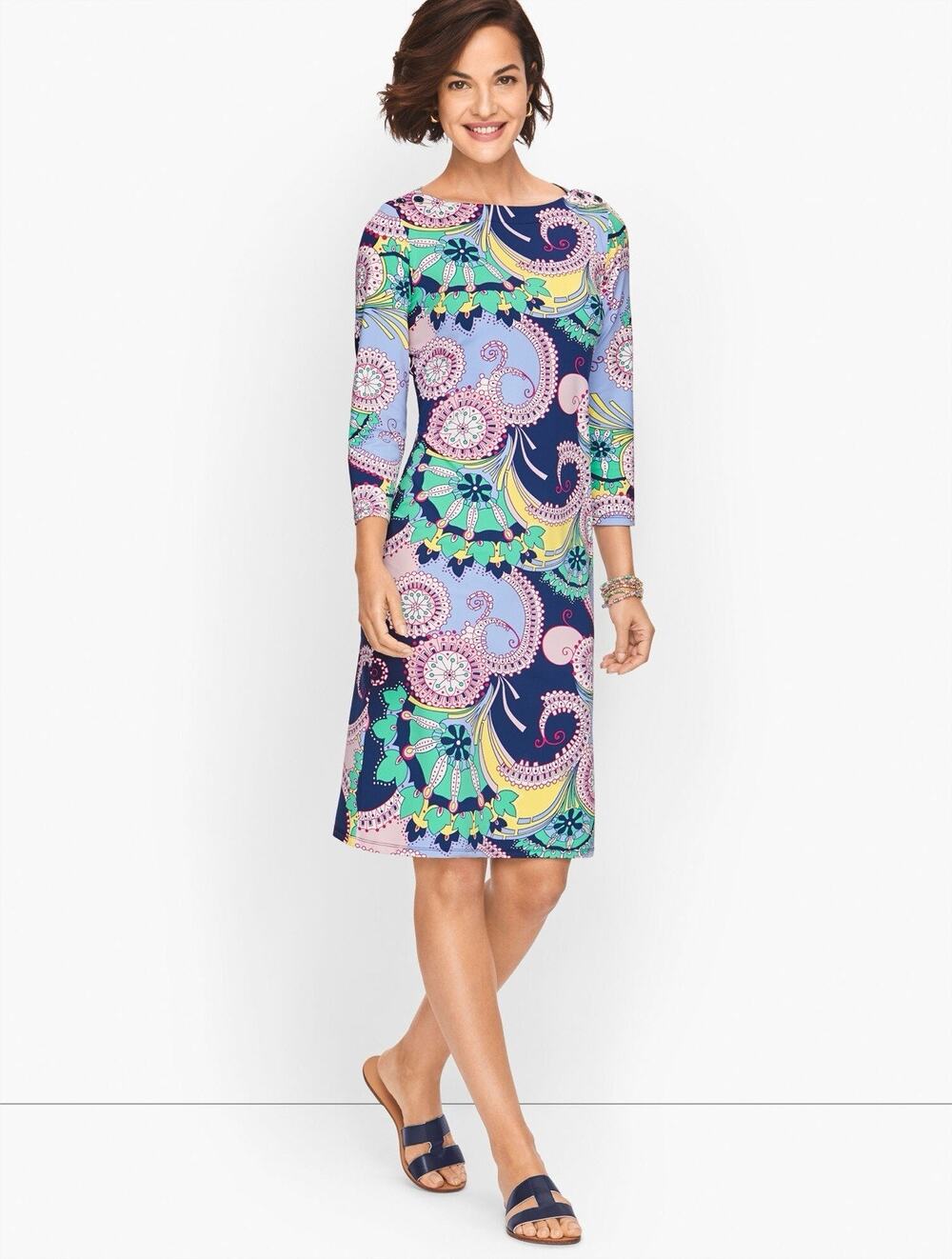 Talbots Women’s Jersey Shift Dress Spiral Paisley Size Medium